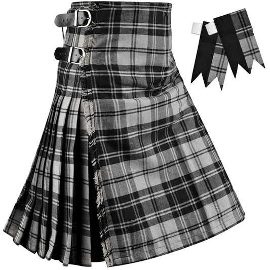 Kilt for Men I Grey Douglas Tartan Kilt Polyviscose 8 Yard Traditional Men Kilt | Big & Tall