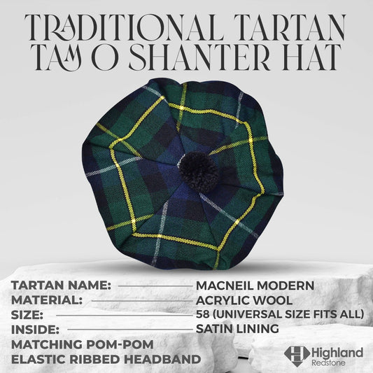 Tam O'Shanter Hat with Pompom | Macneil Modern Tartan