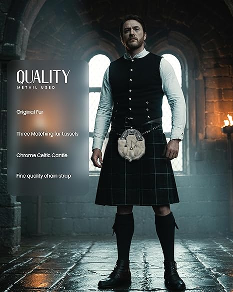 Formal White Rabbit Formal Sporran with Celtic Dara Cantle