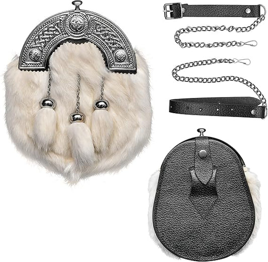Formal White Rabbit Formal Sporran with Celtic Dara Cantle