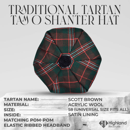 Scott Brown Tam O'Shanter hat with pompom, traditional Scottish cap