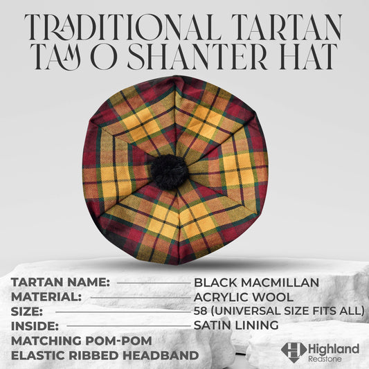 Tam O'Shanter Hat with Pompom | Black MacMillan Tartan