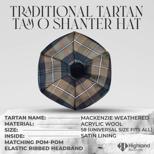 Tam O'Shanter Hat with Pompom | MacKenzie Weathered Tartan
