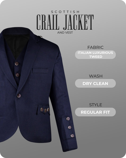 Navy Blue Crail Jacket & Vest - Italian Tweed Wool | Scottish Formalwear