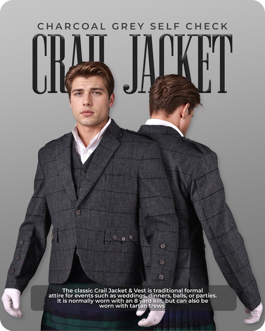 Charcoal Grey Crail Jacket & Vest - Italian Tweed Wool | Scottish Formalwear