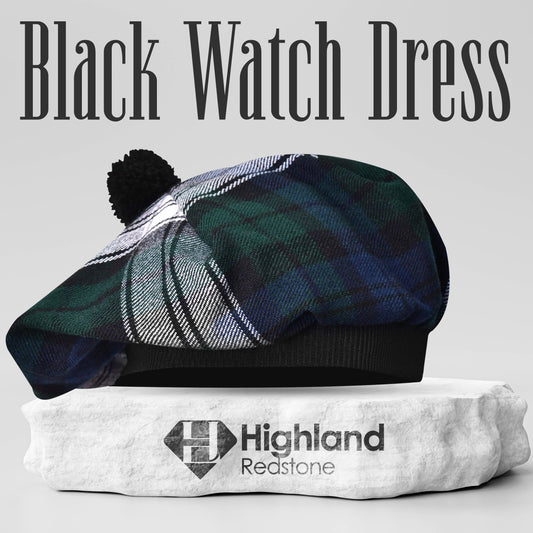 Tam O'Shanter Hat with Pompom in Black Watch Dress Tartan