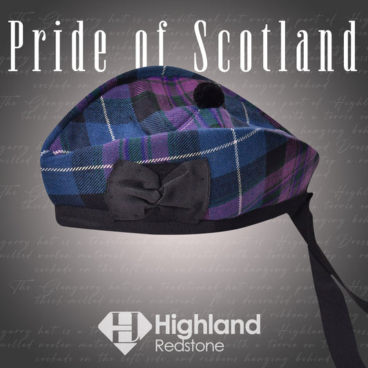 Pride of Scotland Glengarry hat featuring the elegant and vibrant Pride of Scotland tartan pattern