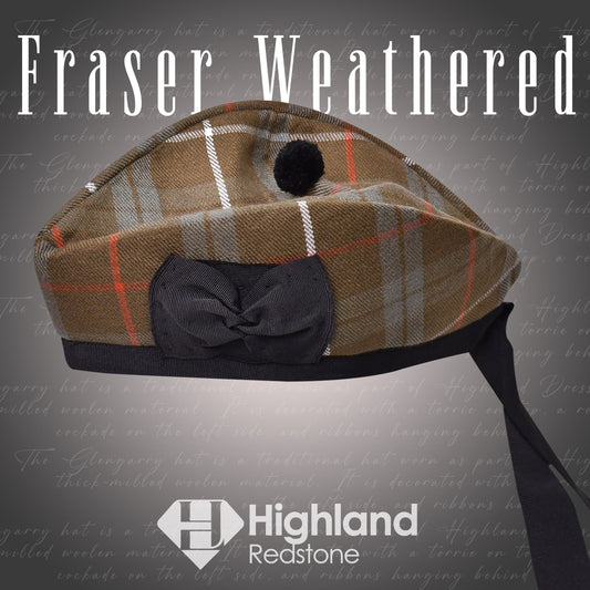 Fraser Weathered Glengarry cap - Traditional Scottish cap with weathered Fraser tartan