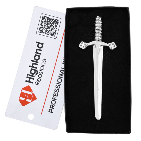 Chrome Bruce Sword kilt pin with elegant design