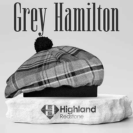 Tam O'Shanter Hat with Pompom | Grey Hamilton Tartan