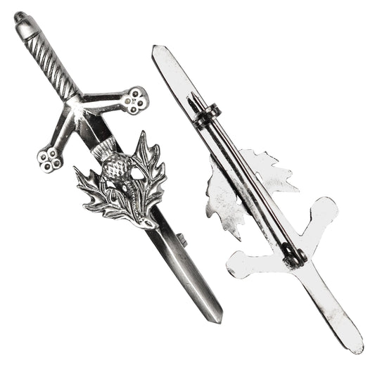 Chrome Thistle kilt pin with elegant thistle design