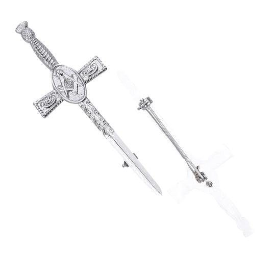 Chrome Masonic Thistle kilt pin with intricate design