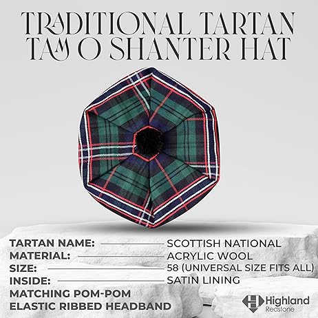 Tam O'Shanter Hat with Pompom | Scottish National Tartan