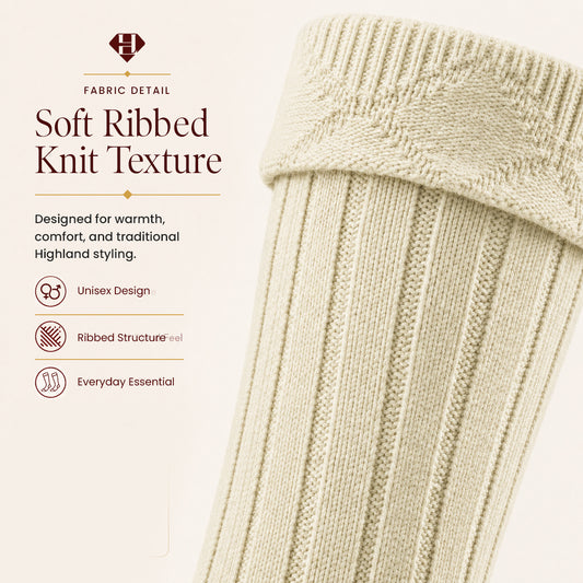 Comfortable Wool Blend Cream Kilt Hose | High-Quality Kilt Socks