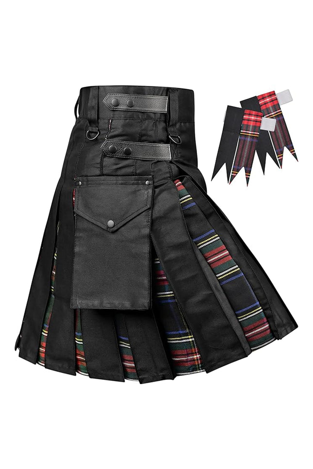 Black Stewart Hybrid Utility Kilt for Men  - Traditional Style with Modern Functionality | Big & Tall