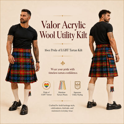 Valor Pride Utility Kilt | 16oz Acrylic Wool LGBT Tartan Kilt