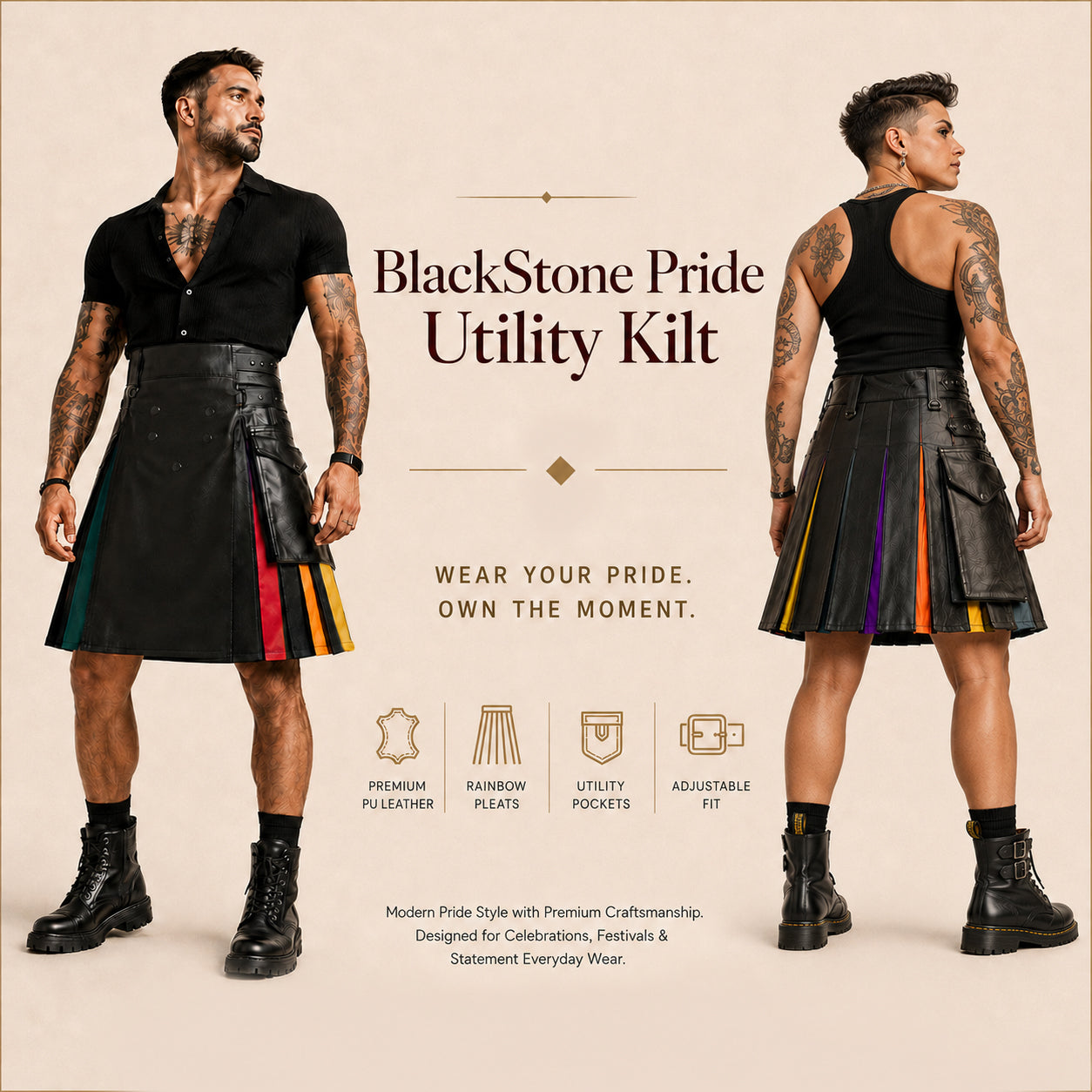 Blackstone Pride Utility Kilt | Unisex PU Leather