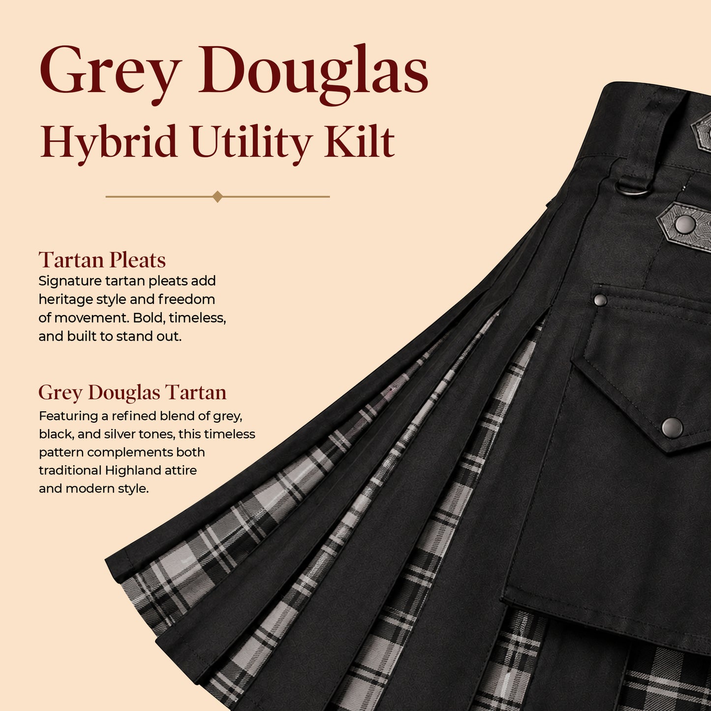 Grey Douglas Hybrid Utility Kilt for Men  - Traditional Style with Modern Functionality
