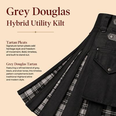 Grey Douglas Hybrid Utility Kilt for Men  - Traditional Style with Modern Functionality