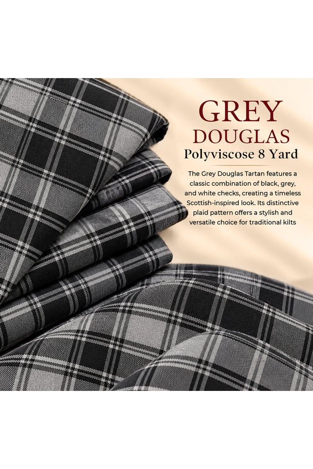 Kilt for Men I Grey Douglas Tartan Kilt Polyviscose 8 Yard Traditional Men Kilt