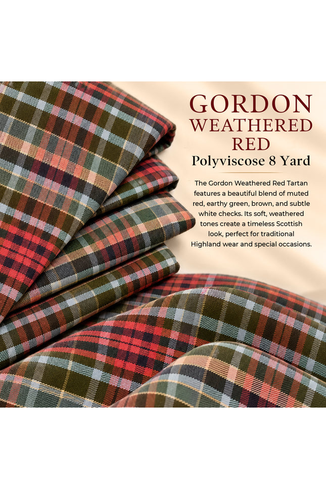 Kilt for Men I Gordon Weathered Red Tartan Kilt Polyviscose 8 Yard Traditional Men Kilt | Big & Tall
