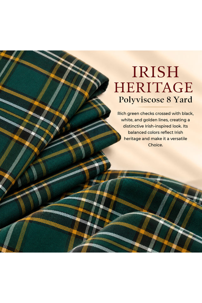 Kilt for Men I Irish Heritage Tartan Kilt Polyviscose 8 Yard Traditional Men Kilt | Big & Tall