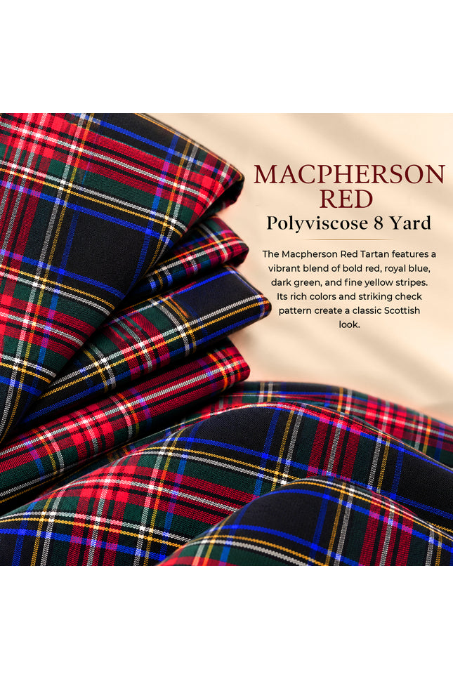 Kilt for Men I Macpherson Red Tartan Kilt Polyviscose 8 Yard Traditional Men Kilt | Big & Tall