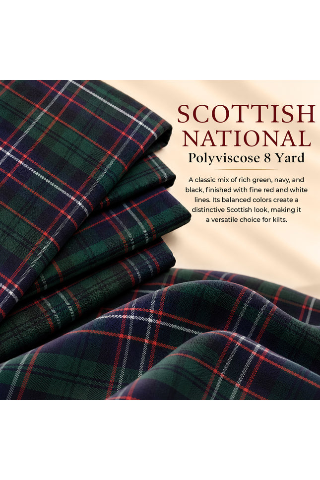 Kilt for Men I Scottish National Tartan Kilt Polyviscose 8 Yard Traditional Men Kilt | Big & Tall