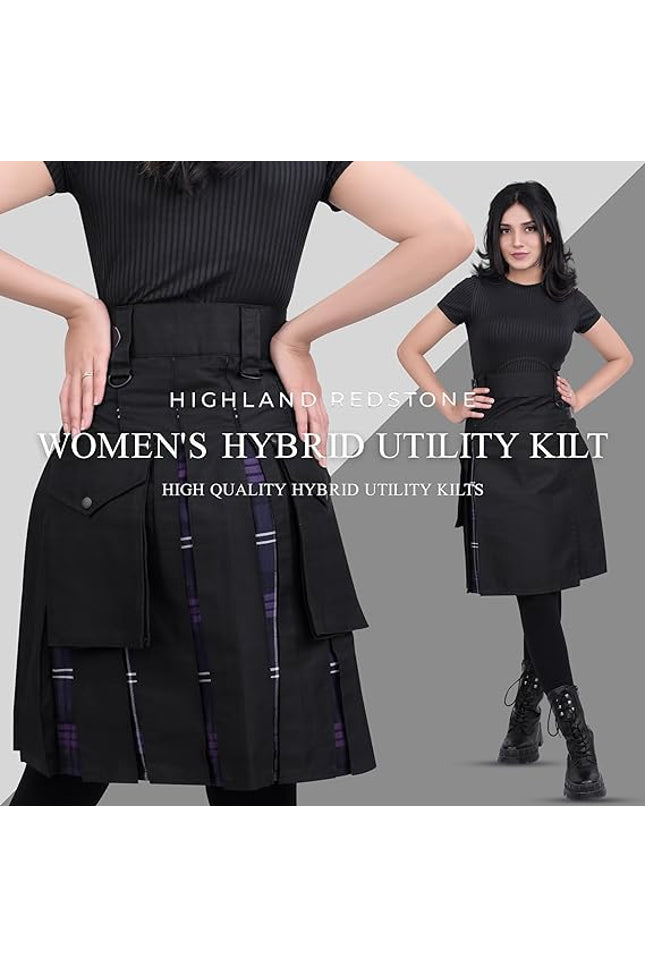 Black Hybrid Kilt for Women with Adjustable Straps