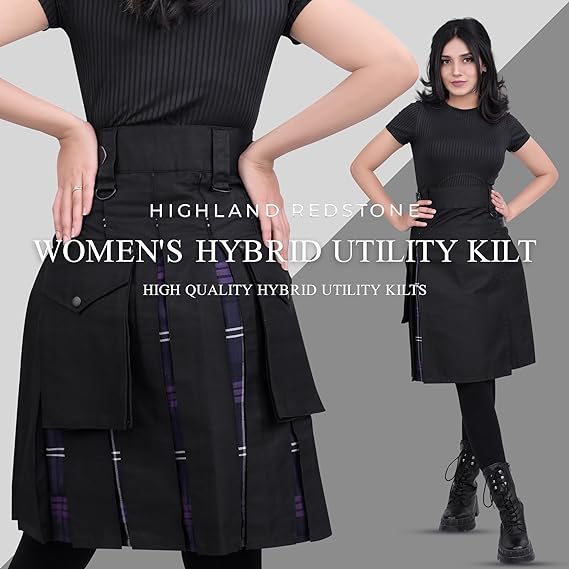 Black Hybrid Kilt for Women with Adjustable Straps