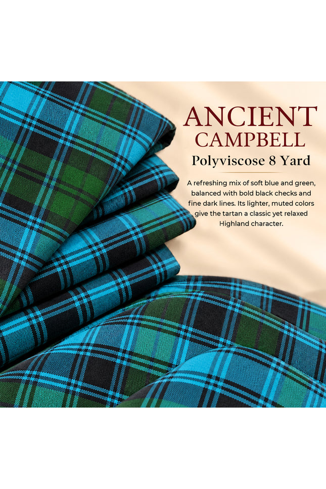 Kilt for Men I Ancient Campbell Tartan Kilt Polyviscose 8 Yard Traditional Men Kilt