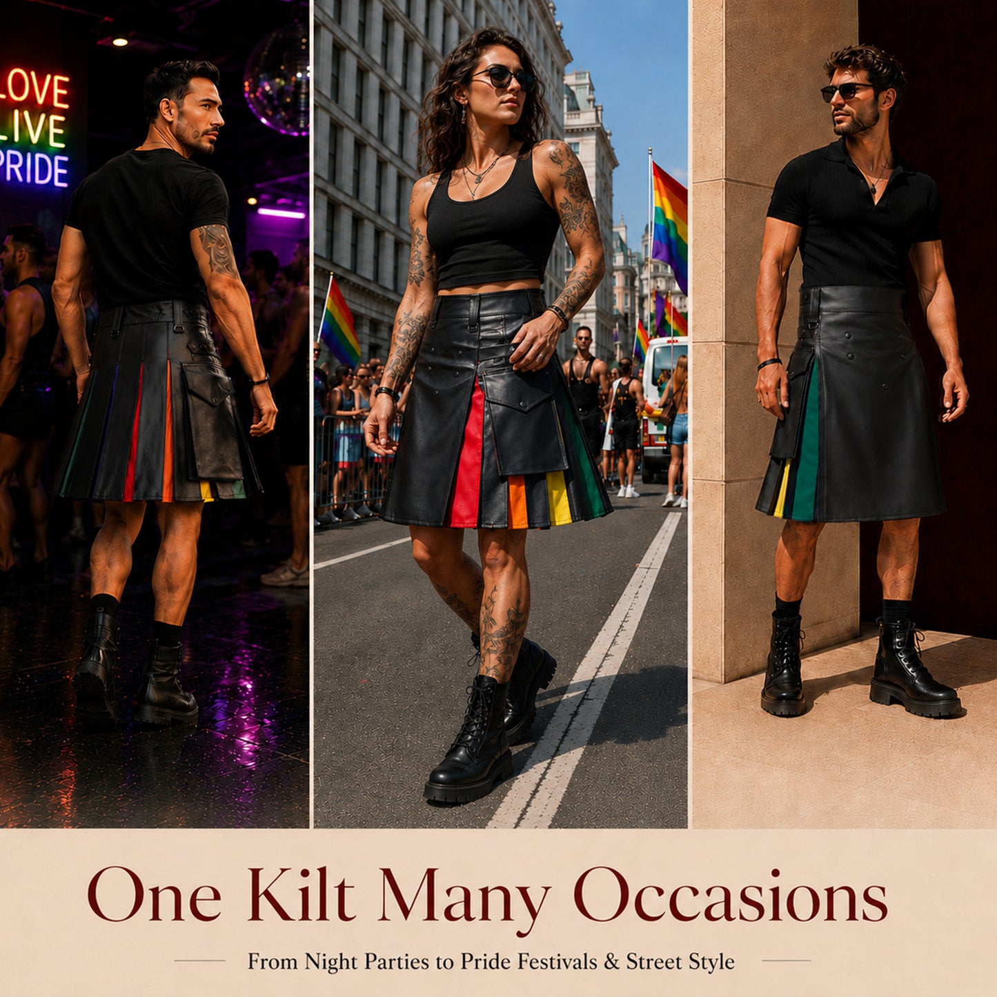 Blackstone Pride Utility Kilt | Unisex PU Leather