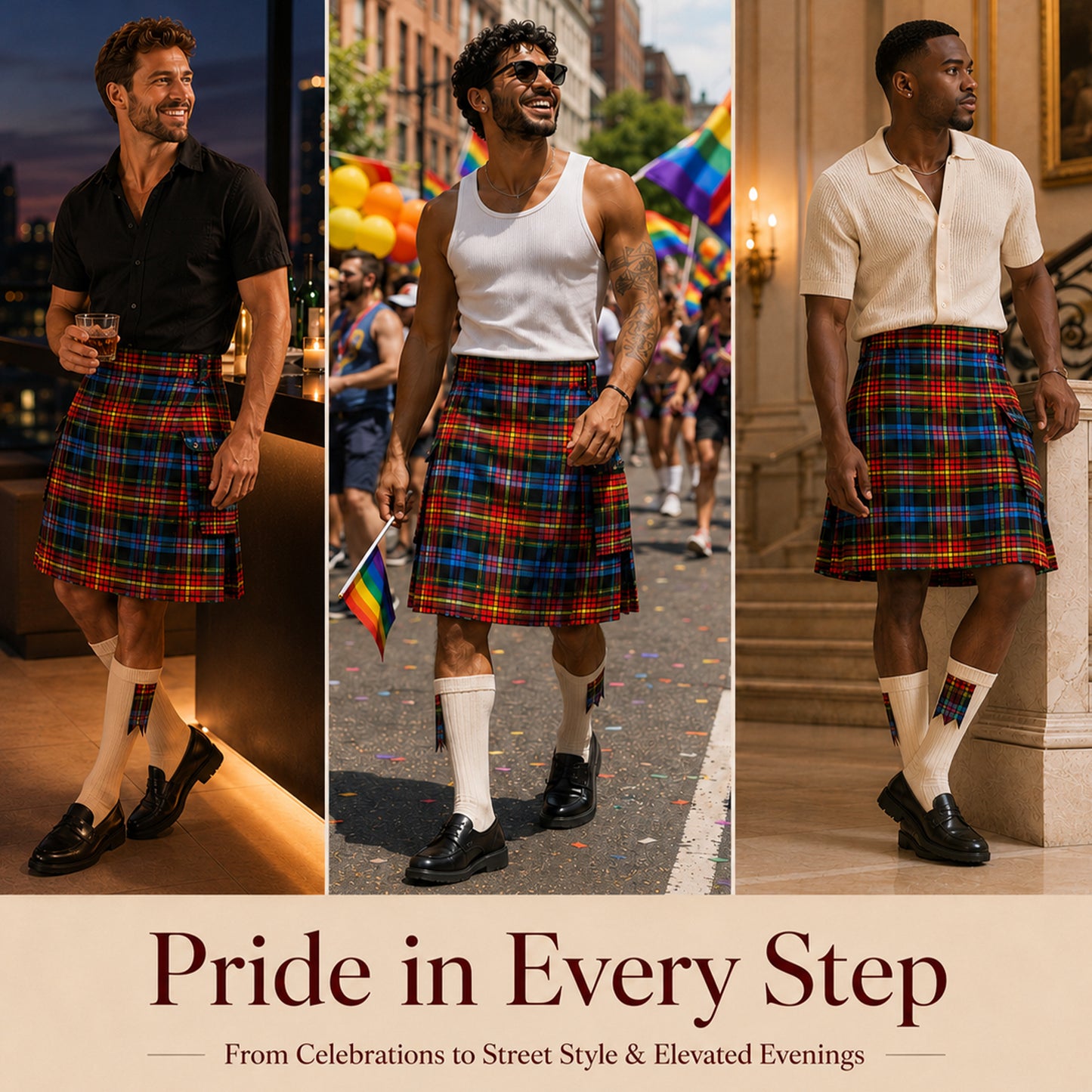 Valor Pride Utility Kilt | 16oz Acrylic Wool LGBT Tartan Kilt
