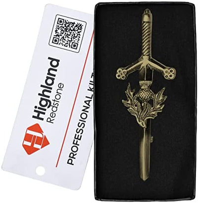Antique Kilt Pin with a detailed thistle design, perfect for adding elegance to your kilt outfit.