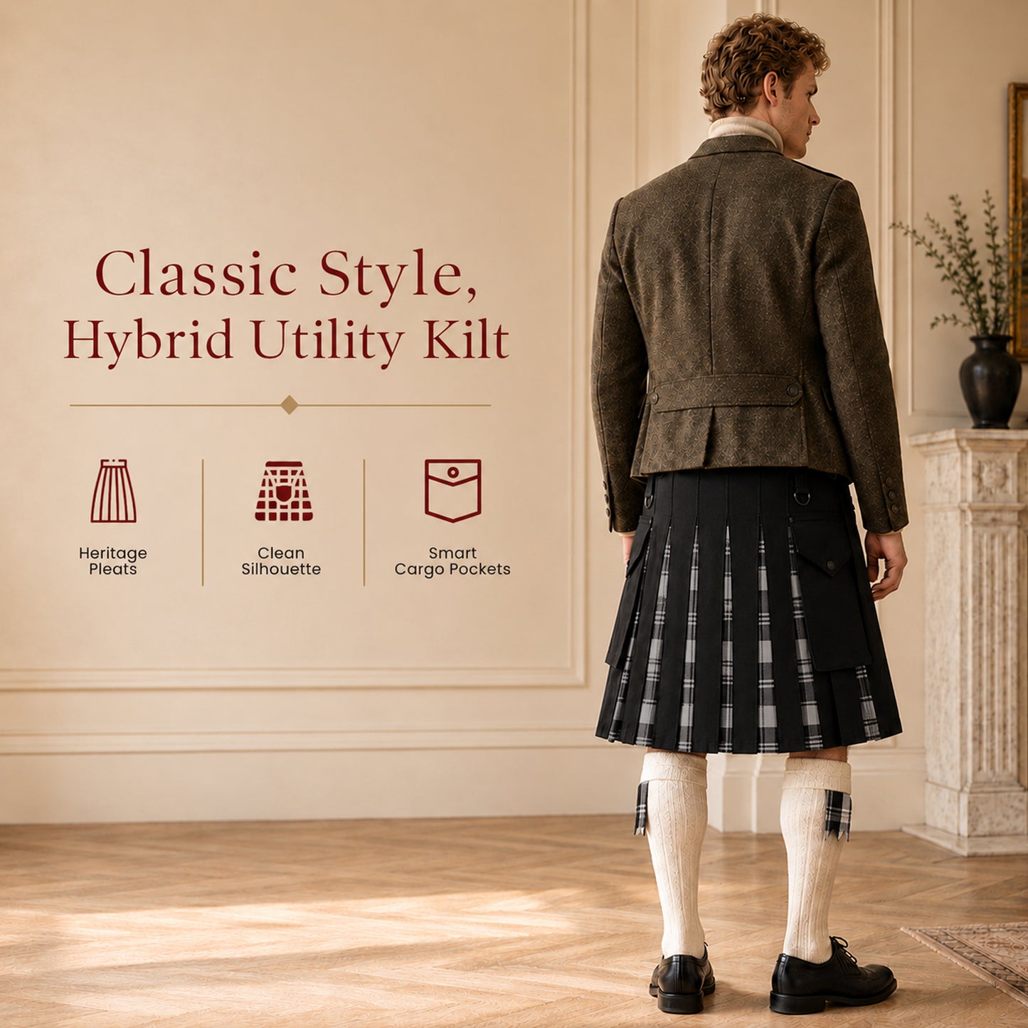 Grey Douglas Hybrid Utility Kilt for Men  - Traditional Style with Modern Functionality