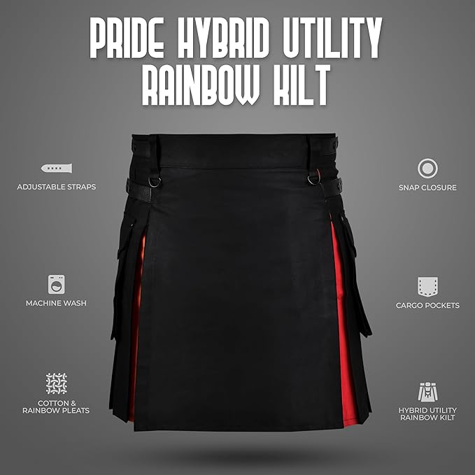 Rainbow Kilt Hybrid Utility Kilt for Men - Scottish Traditional Kilt with Flashes