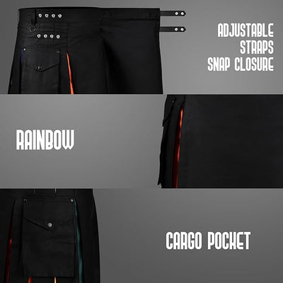 Rainbow Kilt Hybrid Utility Kilt for Men - Scottish Traditional Kilt with Flashes