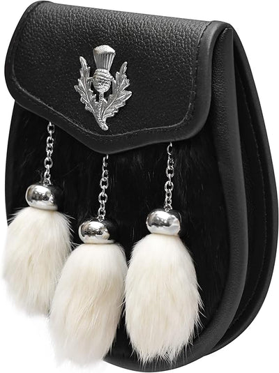 Semi-Dress Rabbit Fur Sporran with Thistle Chrome Badge