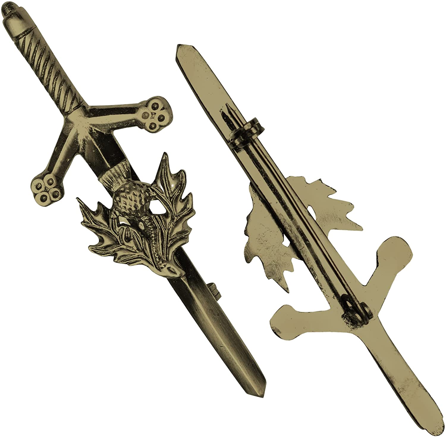 Antique Kilt Pin with a detailed thistle design, perfect for adding elegance to your kilt outfit.