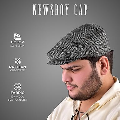 Gatsby Hat Blend Wool Vintage Flat Ivy Cabbie Cap in Charcoal Grey, showcasing a classic flat cap design made from high-quality wool blend.