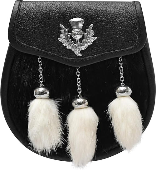 Semi-Dress Rabbit Fur Sporran with Thistle Chrome Badge