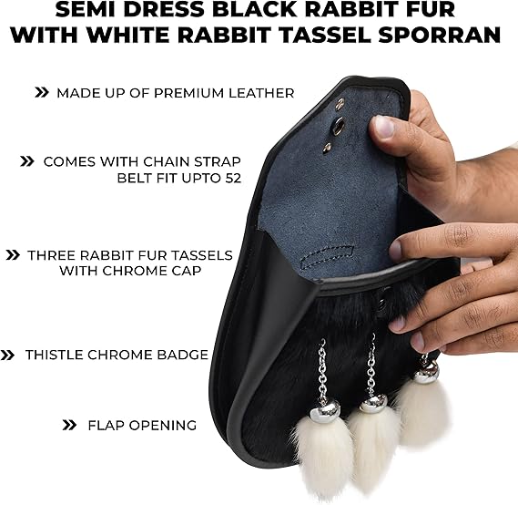 Semi-Dress Rabbit Fur Sporran with Thistle Chrome Badge