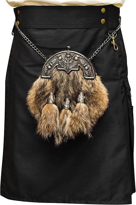 Coyote Fur Sporran with Thistle Antique Cantle