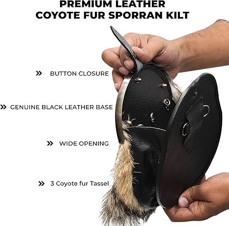 Coyote Fur Sporran with Thistle Antique Cantle