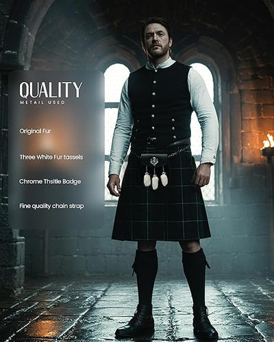 Semi-Dress Rabbit Fur Sporran with Thistle Chrome Badge