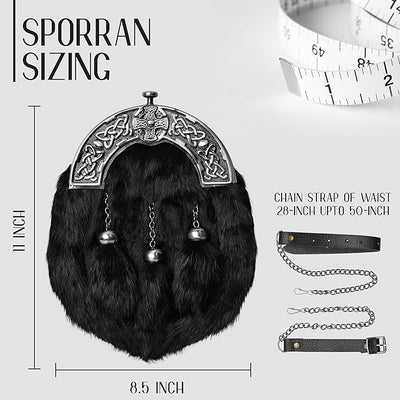 Formal Black Rabbit Fur Sporran with Black Cross Antique Cantle