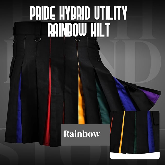 Rainbow Kilt Hybrid Utility Kilt for Men - Scottish Traditional Kilt with Flashes