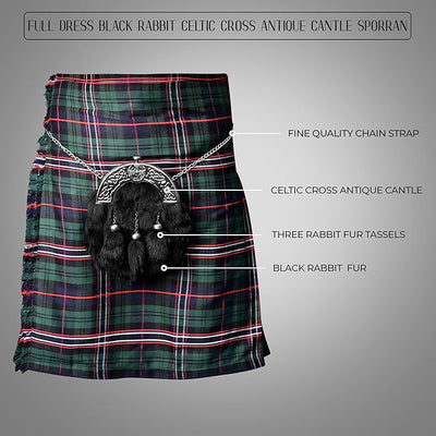 Formal Black Rabbit Fur Sporran with Black Cross Antique Cantle