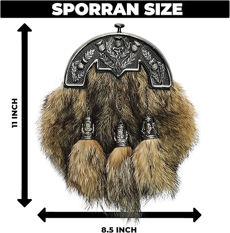 Coyote Fur Sporran with Thistle Antique Cantle