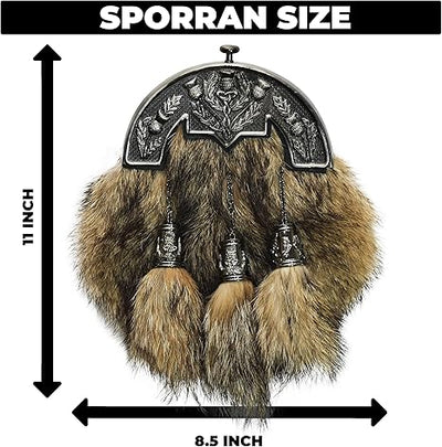 Coyote Fur Sporran with Thistle Antique Cantle